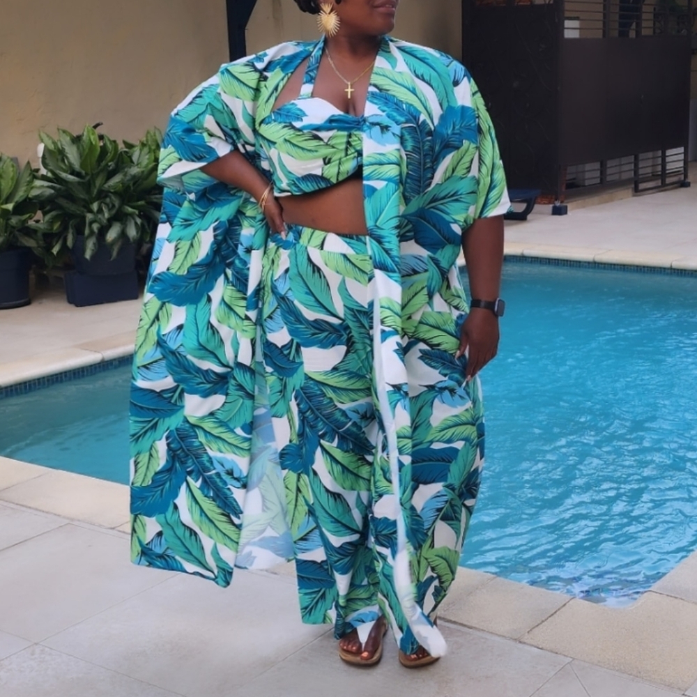 SHEIN Slayr Plus Size Ladies' Loose Fit Beach Vacation Three-Piece Set BLUE ONLY